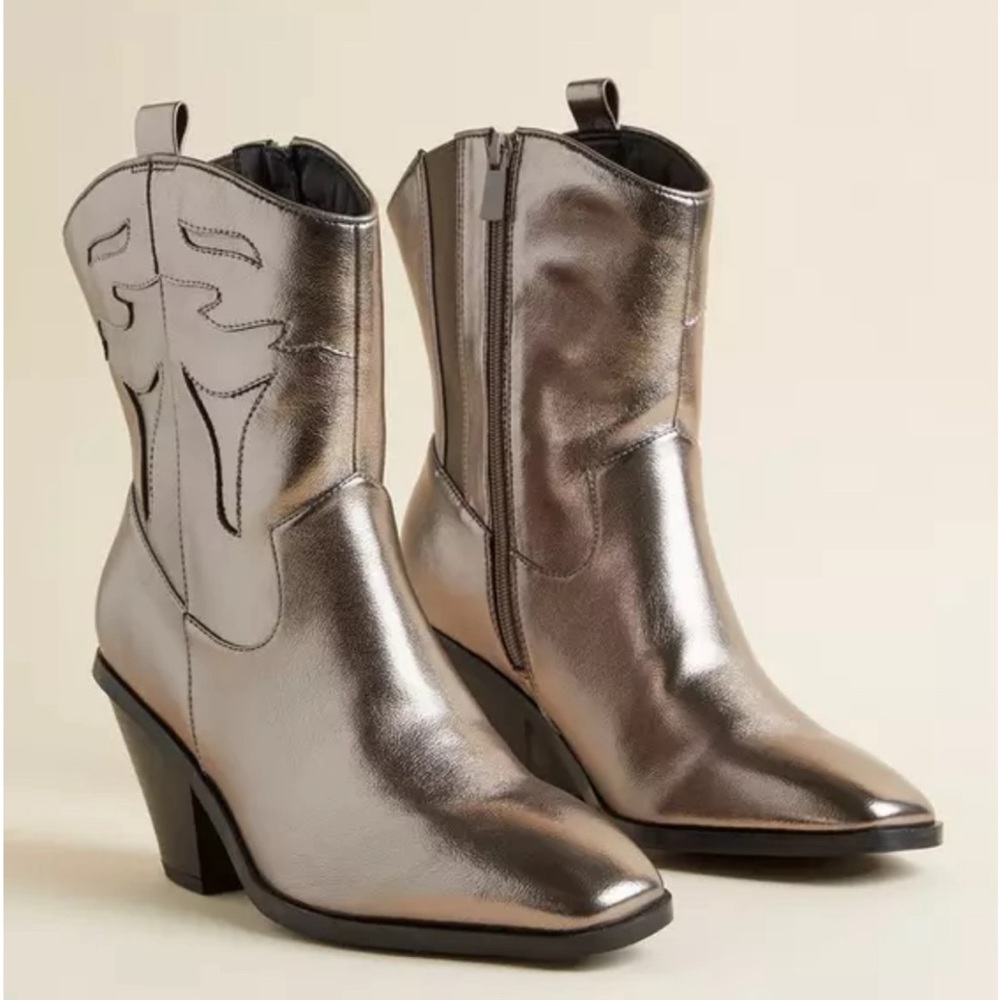 Torrid size 10 wide width silver western ankle boot.